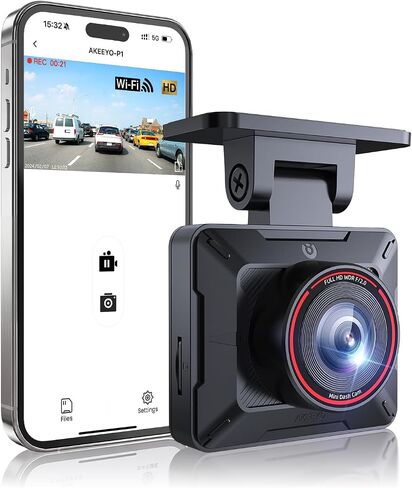 كاميرا AKEEYO P1 Mini Dash Cam - كاميرا أمامية مدمجة للغاية للسيارات، بدقة 1080 بكسل عالية الدقة، تحكم سهل في التطبيق، رؤية ليلية واضحة، تسجيل حلقة ووضع انتظار 24 ساعة، مستشعر G، بدون بطاقة متضمنة in Kuwait