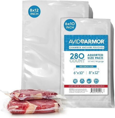 Avid Armor Chamber Vacuum Sealer Bags – 6x8", 8x10" & 10x10" – 300 Pack – Heavy Duty Commercial Grade, BPA-Free Pouches for Sous Vide, Food Preservation, Meat Storage, Freezing, and Long-Term Storage in Kuwait