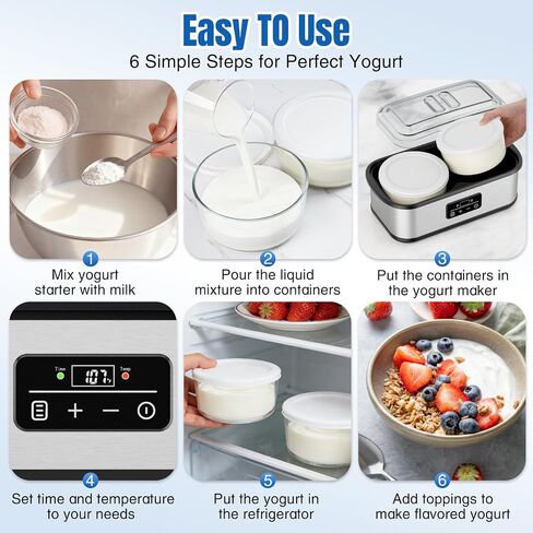 Probiotic Yogurt Maker with 48H Time and 68-127℉ Temp Control, Yogurt Maker Machine with Auto-off, Make Homemade Delicious Yogurt For Family & Friend in Saudi Arabia