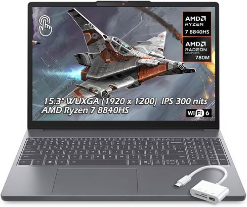 Lenovo IdeaPad Slim 3 15.3" WUXGA Touchscreen Laptop, AMD Ryzen 7 8840HS, 16GB RAM 512GB PCIe SSD, Wi-Fi 6 USB-C Backlit Keyboard Webcam, Windows 11 Luna Gray in Saudi Arabia