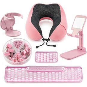 5-in-1 Pink Desk Accessories Set with Neck Pillow and Wrist Rests in Saudi Arabia