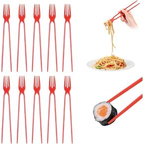 Chopstick Fork,Chopsticks and Fork in ONE Chopstick Combo - 2-in-1, Forkchops Chopsticks for Outdoor Camping,Perfect for Beginners for Dining/All Users-Red (10) in Saudi Arabia