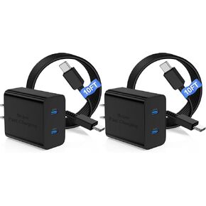 شاحن مزدوج المنفذ 45 وات فائق السرعة مع كابل USB C إلى C طويل بطول 10 أقدام، كتلة شاحن حائط من النوع C وسلك شحن هاتف Android لهاتف Samsung Galaxy S26 Plus/S25 Ultra/S25+/S24+/S23+/S22+/S21/S20/Note 20/10+ in Kuwait