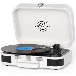 VINYLS LINK Vinyl Record Player Bluetooth, 3-Speed Turntable Vinyl Player with Built-in Stereo Speakers, Portable Suitcase Record Players with Bass/Treble Control, AUX/RCA/Headphone Jack, Blue in Kuwait