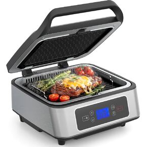 Sunvivi 1300W Smokeless Grill Indoor with Auto-Lift, Electric Panini Press Griddle with Nonstick Removable Plates, Independent Upper Heating, Smart Time & Temperature Control, LCD Display in Saudi Arabia