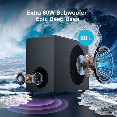Sound Bar with Subwoofer, 110W Sound Bar for Smart TV, with Deep Bass & Volume Boost & 3 Equalizer Modes, Bluetooth/ARC/Opt/AUX Connect, Detachable Soundbar for TV/PC/Gaming/Projectors in Kuwait