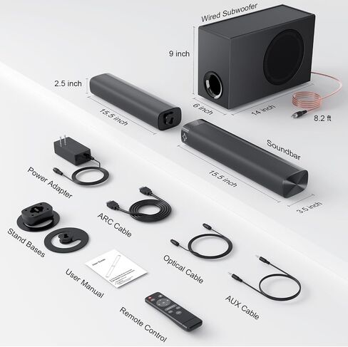 Sound Bar with Subwoofer, 110W Sound Bar for Smart TV, with Deep Bass & Volume Boost & 3 Equalizer Modes, Bluetooth/ARC/Opt/AUX Connect, Detachable Soundbar for TV/PC/Gaming/Projectors in Kuwait