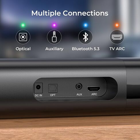 Sound Bar for Smart TV, 80W Soundbar with Bluetooth/ARC/Opt/AUX Connect, Dynamic Volume Boost, 3 Equalizer Modes, 2 in 1 Detachable Soundbar for TV/PC/Gaming/Projectors in Kuwait