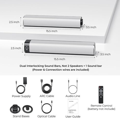 Sound Bar for Smart TV, 80W Soundbar with Bluetooth/ARC/Opt/AUX Connect, Dynamic Volume Boost, 3 Equalizer Modes, 2 in 1 Detachable Soundbar for TV/PC/Gaming/Projectors in Kuwait
