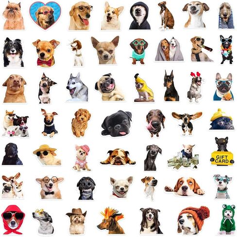 50 PCS Funny Dog Stickers – Cute Animal Vinyl Decals for Journaling, Laptop, Scrapbook, Water Bottle, Guitar, Suitcase, Phone, Snowboard – Waterproof Gift for Women, Girls, Kids, Adults, Teens in Kuwait
