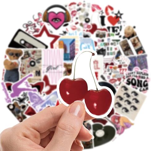100pcs Aesthetic Stickers | Downtown Girls Y2K Retro Sticker | Cool 2000s Cyber Trendy Stickers for Water Bottle Laptop Guitar Skateboard | Vinyl Stickers for Girls Teens Adults (Black, Pink) in Kuwait