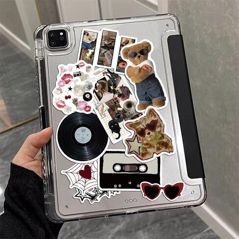 100pcs Aesthetic Stickers | Downtown Girls Y2K Retro Sticker | Cool 2000s Cyber Trendy Stickers for Water Bottle Laptop Guitar Skateboard | Vinyl Stickers for Girls Teens Adults (Black, Pink) in Kuwait