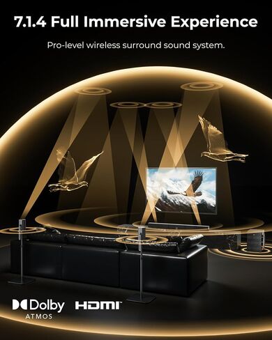 ULTIMEA 7.1.4ch Professional Surround Sound System w/Dolby Atmos, 980W Wireless Sound Bar for Smart TV with 10" Wireless Subwoofer, 20Hz Low Frequency, GaN Amplifier, 4K HDR Pass-Through, Skywave X70 in Saudi Arabia