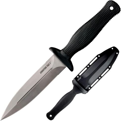 COLD STEEL COUNTER TAC I 5" Japanese AUS8A w/ Stonewash Finish Spear Point Fixed Blade Multi-Purpose Tactical Game Hunting Boot Knife, 4-1/2" Kray-Ex Handle, Weather-Resistant Secure-Ex Sheath in Saudi Arabia