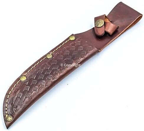 10" Handmade Real Leather Sheath for Fixed Hunting Blade Knife Engraved/Belt Loop in Saudi Arabia