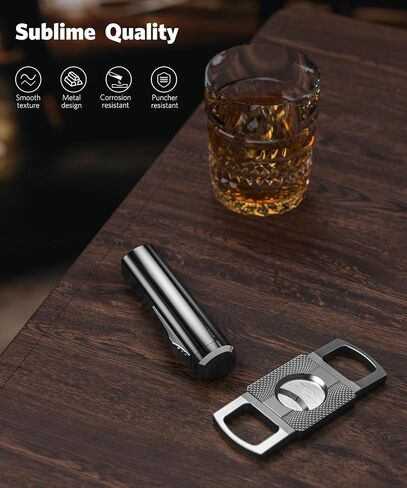 RONXS Cigar Lighter and Cutter Set, Adjustable Jet Flame Torch, Black in Kuwait