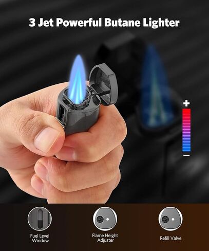 RONXS Cigar Lighter and Cutter Set, Adjustable Jet Flame Torch, Black in Kuwait