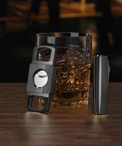 RONXS Cigar Lighter and Cutter Set, Adjustable Jet Flame Torch, Black in Kuwait