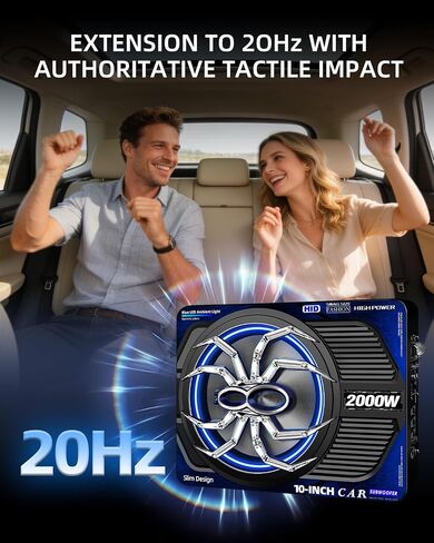 2000W 10 Inch Underseat Car Subwoofer and Amp Package, Slim Powered Under Seat Sub with Built-in Class D Amp and DSP, Blue LED Switch, Low Pass Filter, Bass Boost for Truck SUV in Saudi Arabia