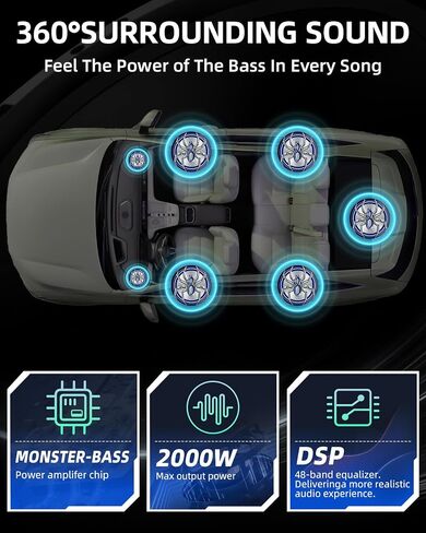 2000W 10 Inch Underseat Car Subwoofer and Amp Package, Slim Powered Under Seat Sub with Built-in Class D Amp and DSP, Blue LED Switch, Low Pass Filter, Bass Boost for Truck SUV in Saudi Arabia