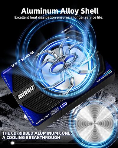 2000W 10 Inch Underseat Car Subwoofer and Amp Package, Slim Powered Under Seat Sub with Built-in Class D Amp and DSP, Blue LED Switch, Low Pass Filter, Bass Boost for Truck SUV in Saudi Arabia