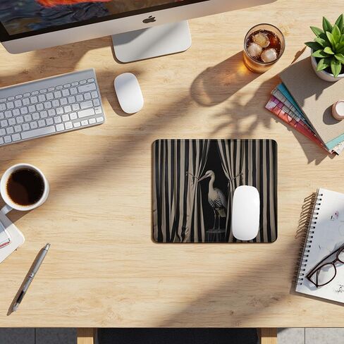 Moody Crane Bird Mouse Pad, Modern Surreal Crane Bird Mouse Pads Mousepad for Desk Home Office Dorm Computers Laptop, Eclectic Elegant Bird Office Supplies Desk Accessories, 9.5x7.9 Inch in Kuwait