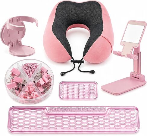 5-in-1 Pink Desk Accessories Set with Neck Pillow and Wrist Rests in Saudi Arabia