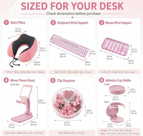 5-in-1 Pink Desk Accessories Set with Neck Pillow and Wrist Rests in Saudi Arabia