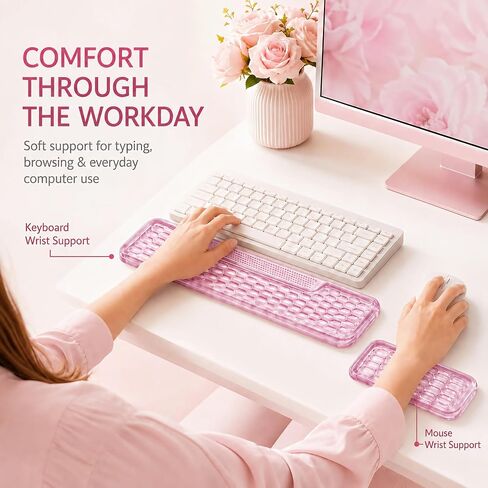 5-in-1 Pink Desk Accessories Set with Neck Pillow and Wrist Rests in Saudi Arabia