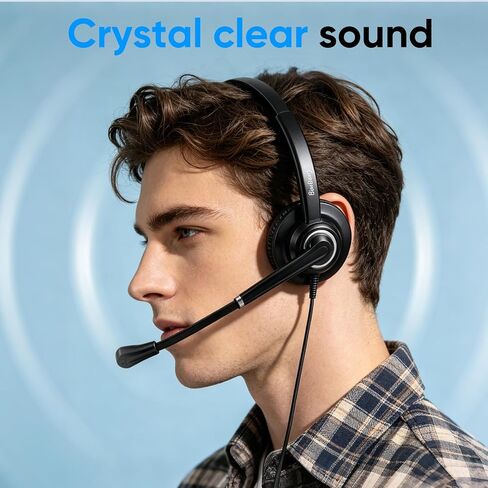 Telephone Headset with Microphone Noise Canceling for Office Landline Deskphone, with Mic Mute Volume Controller, Mono RJ9 Phone Headset for Call Center Avaya Polycom Nortel in Kuwait