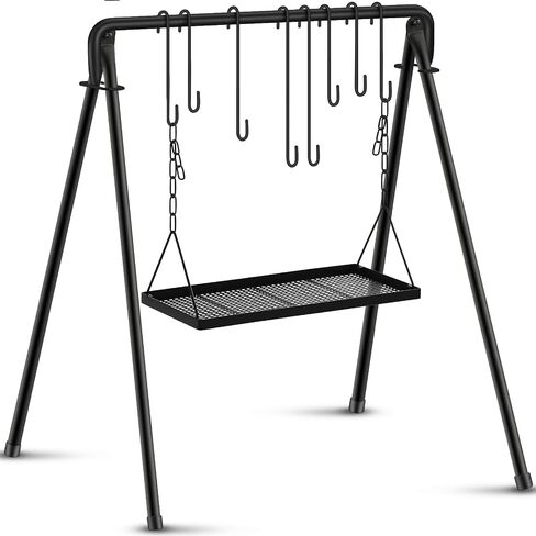 Rossesay Grill Swing Campfire Stand Campfire Cooking Equipment Adjustable Camping Accessories Cookware Hanging Rack with 8 Hooks and Portable Grill Stand for BBQ Picnic Outdoor Party in Kuwait