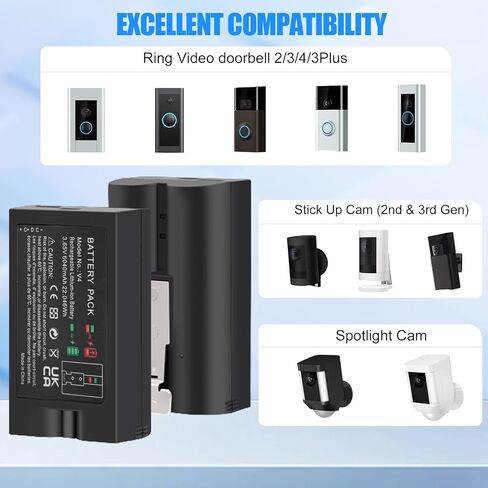 2-Pack 6040mAh Battery for Ring Camera Outdoor in Kuwait