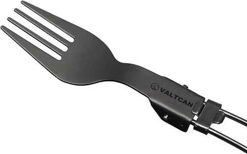 Valtcan Titanium Folding Utensil Set 3 Piece Fork Knife Spoon - 58g Ultralight, Locking Hinge, Full-Size When Open, Pocket-Size When Folded, Zero Metallic Taste, Grade 1 Ti, Carry Pouch, Camping EDC in Kuwait