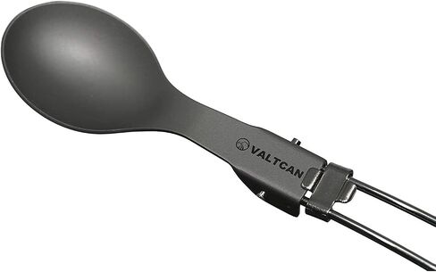 Valtcan Titanium Folding Utensil Set 3 Piece Fork Knife Spoon - 58g Ultralight, Locking Hinge, Full-Size When Open, Pocket-Size When Folded, Zero Metallic Taste, Grade 1 Ti, Carry Pouch, Camping EDC in Kuwait