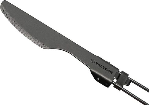 Valtcan Titanium Folding Utensil Set 3 Piece Fork Knife Spoon - 58g Ultralight, Locking Hinge, Full-Size When Open, Pocket-Size When Folded, Zero Metallic Taste, Grade 1 Ti, Carry Pouch, Camping EDC in Kuwait