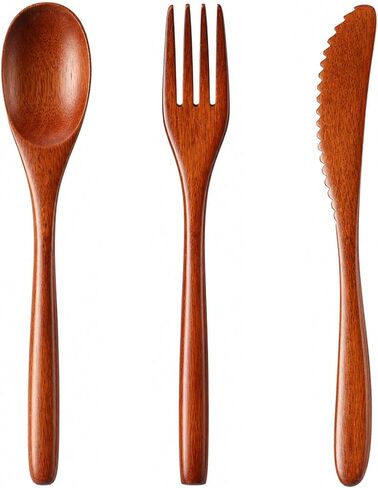 Ouligay 3pcs Wooden Utensil Set For Eating,Wooden Spoon Fork for Kitchen in Saudi Arabia