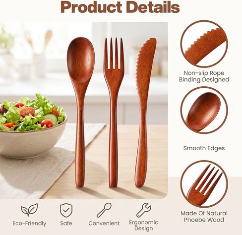 Ouligay 3pcs Wooden Utensil Set For Eating,Wooden Spoon Fork for Kitchen in Saudi Arabia