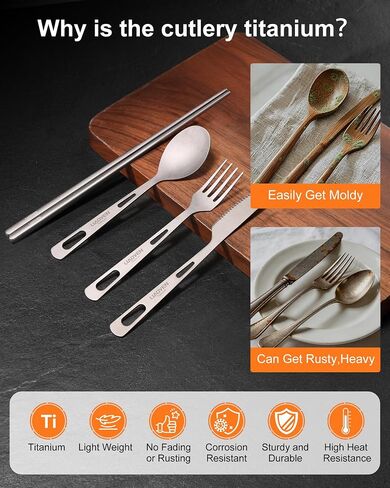 Titanium Ultralight Flatware Set, Fork, Spoon and Knife Chopsticks with Bag in Saudi Arabia