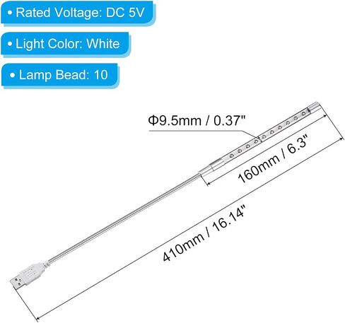 Keyboard Light Laptop Lamp USB LED Lights, 10 Lamp Beads LED Light Flexible Stick Long Geeseneck Lamp, Silver Tone in Saudi Arabia