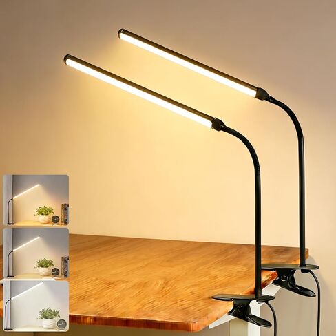 2 Pack Clip On LED Desk Lamp, 3 Lighting Modes 10 Brightness Levels, Flexible Goose Neck Swing Arm Task Lamp, Eye Caring USB Powered Clamp Light for Home Office Study Reading Bedside in Saudi Arabia