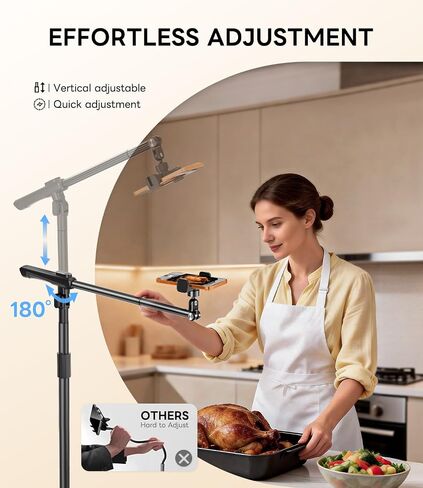 Overhead Phone Stand for Video Recording, Floor Stand Heavy Duty 360° Adjustable Boom Arm Phone Mount with Weighted Base for Cooking, Craft, Drawing, Live Streaming, Compatible with iPhone & Android in Saudi Arabia