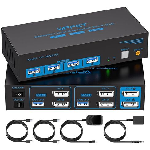 8K DisplayPort KVM Switch 2 Monitors 2 Computers, 4K@144Hz Dual Monitor KVM in Saudi Arabia