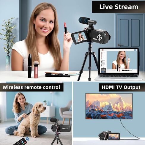 4K 64MP Dual Lens Video Camcorder for Vlogging YouTube, 3.0" Flip Screen Digital Camera Recorder, 18X Digital Zoom Camcorder Kit with External Stereo Microphone, Remote, 64GB Card & 2 Batteries in Kuwait