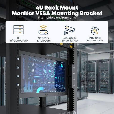 4U Rack Mount VESA Monitor Bracket - Fits 19 Inch Server Rack Cabinet, Universal VESA LCD Monitor Mount Fits 75x75 & 100x100mm, Adjustable Depth Steel Rackmount Display Bracket, Black, SPSVR-M01 in Kuwait