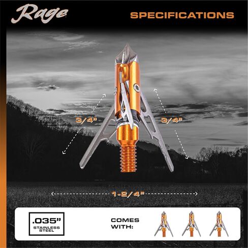 RAGE 3 Blade Chisel Tip X Crossbow Broadhead 1.6" Cut, Orange (60200) in Kuwait
