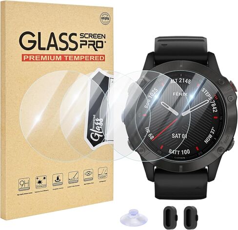 4 PCS Clear Compatible for Garmin Fenix 6S/6S Pro/6S Sapphire 42mm Screen Protector Glass With Dust Plug, Anti-scratch 9H Tempered Full Screen Protection for Fenix 6S/6S Pro Watch Film in Kuwait
