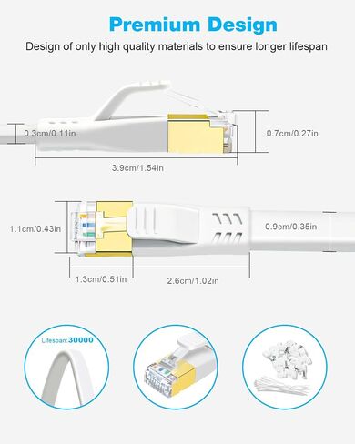 DDMALL CAT 8 Ethernet Cable (10ft+20ft), High Speed 40Gbps 2000MHz 26AWG Shielded Flat Heavy Duty S/FTP CAT8 Internet Network LAN Patch Cord for Xbox, PS5, PS4, Gaming, Router, Modem, Switch in Kuwait