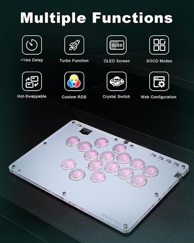 Leverless Controller Arcade Stick CosmoxGaming T16-C: Leverless Arcade Stick with Turbo,Leverless Controller for PC/PS3/PS4/Switch Game,Crystal Low-Profile Switch Arcade Stick Support Hot Swap & SOCD in Kuwait