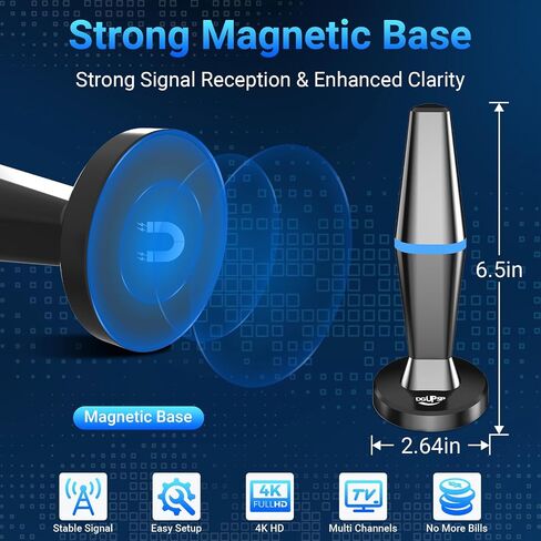2026 Digital TV Antenna for Smart TV Indoor, TV Antenna for Local Channels with Strong Magnetic Base, 360° Reception HD Antennas for TV Indoor 4K Supports Smart & Older TVs (Black Blue) in Kuwait