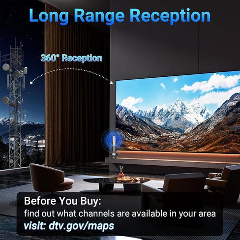 2026 Digital TV Antenna for Smart TV Indoor, TV Antenna for Local Channels with Strong Magnetic Base, 360° Reception HD Antennas for TV Indoor 4K Supports Smart & Older TVs (Black Blue) in Kuwait